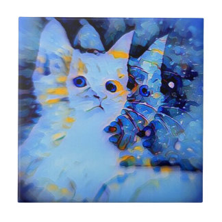 ブルー印象派スタイルキッテンアート猫好き タイル