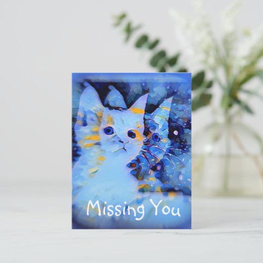 ブルー印象派スタイルキットン恋しく思アートズ・ユー ポストカード (スタンド正面)