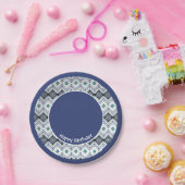 ブルー及びティール（緑がかった色）パターン（の模様が）あるハッピーバースデー紙プレート ペーパープレート (パーティー)