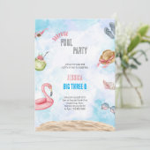 ブルー及びピンク誕生日水色ビーチ招待状 招待状 (スタンド正面)