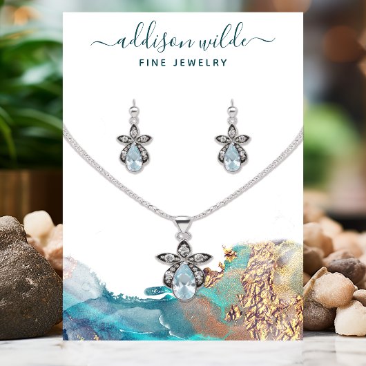 ブルー及び金ゴールドインクネックレスイヤリングディスプレイカード 名刺