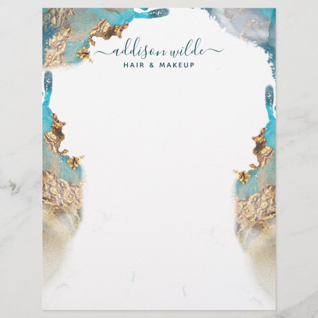 ブルー及び金ゴールドモダンの液体インク レターヘッド (正面)