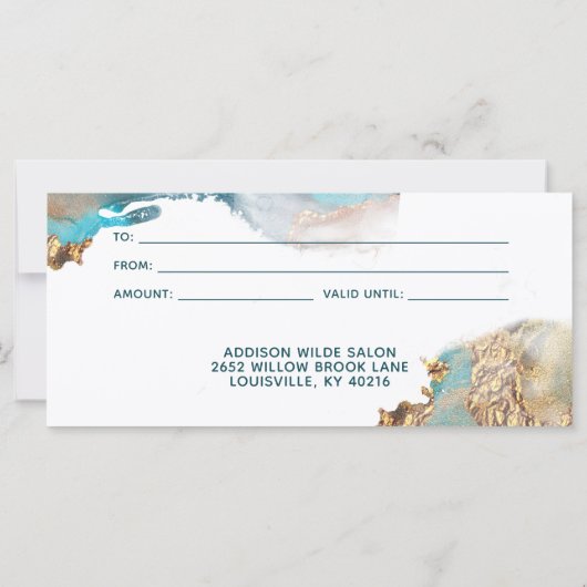 ブルー及び金ゴールドモダンインクのギフト券 (裏面)