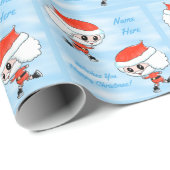 ブルー名前をカスタムする,アイススケートで滑るサンタクリスマス ラッピングペーパー (ロールコーナー)