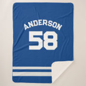 ブルー名前をカスタムする&ナンバースポーツファン シェルパブランケット (正面)