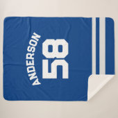 ブルー名前をカスタムする&ナンバースポーツファン シェルパブランケット (正面(横))