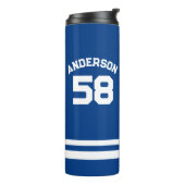 ブルー名前をカスタムする&ナンバースポーツファン タンブラー (回転左)