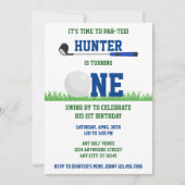 ブルー名門私立校風のとグリーンのゴルフパルティー1歳の誕生日 招待状 (正面)