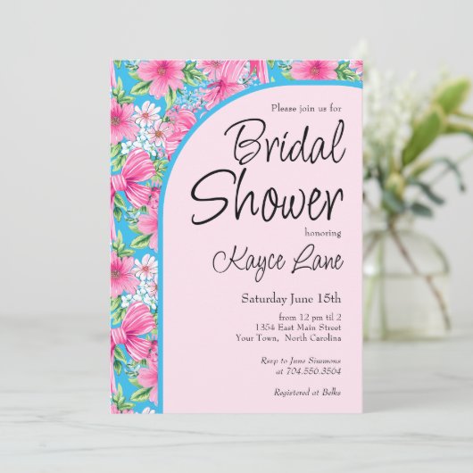 ブルー名門私立校風のとピンクのブライダルシャワーへの招待 招待状 (スタンド正面)