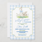 ブルー名門私立校風のグースベビー間抜けシャワー招待状 招待状 (正面)