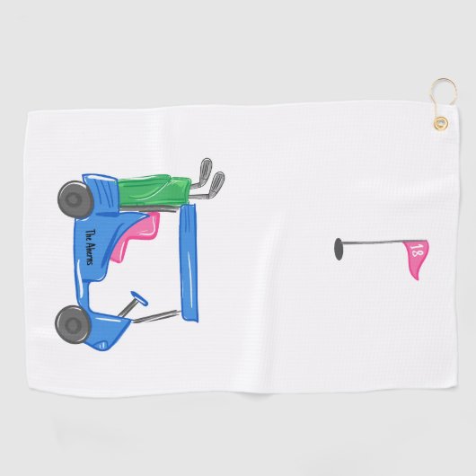 ブルー名門私立校風のゴパーソナライズされたルフカートゴルフタオル ゴルフタオル (横)