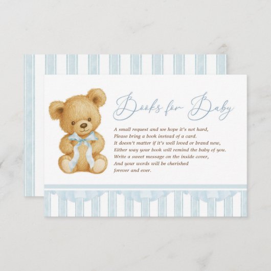 ブルー名門私立校風のテディベア男の赤ちゃん エンクロージャーカード (正面/裏面)