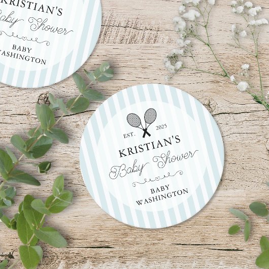 ブルー名門私立校風のテニスカントリークラブベビーシャワー ラウンドペーパーコースター