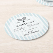 ブルー名門私立校風のテニスカントリークラブベビーシャワー ラウンドペーパーコースター (アングル)