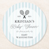 ブルー名門私立校風のテニスカントリークラブベビーシャワー ラウンドペーパーコースター (正面)