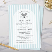ブルー名門私立校風のテニスカントリークラブベビーシャワー 招待状