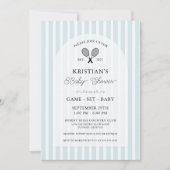 ブルー名門私立校風のテニスカントリークラブベビーシャワー 招待状 (正面)