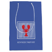 ブルー名門私立校風のホワイトギンガムレッドロブスターコースタルタウン ミディアムペーパーバッグ (正面)