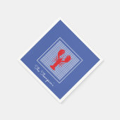 ブルー名門私立校風のホワイトギンガムレッドロブスター名前をカスタムする スタンダードカクテルナプキン (角)