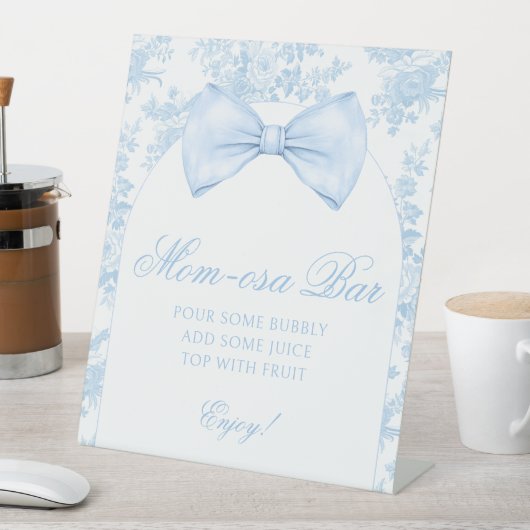 ブルー名門私立校風のボウタイミモサママ – osaバーベビーシャワー 台座サイン (インサイチュ)