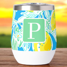 ブルー名門私立校風のレモンパターンイニシャル