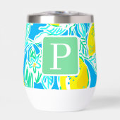 ブルー名門私立校風のレモンパターンイニシャル (正面)