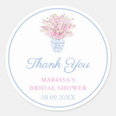 ブルー名門私立校風の淡い色の赤面チノワセリーウェディングシャワー ラウンドシール (正面)