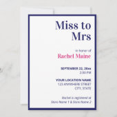 ブルー名門私立校風の&ピンクストライプブライダルシャワー 招待状 (正面)