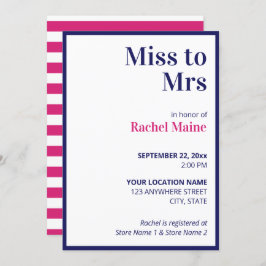 ブルー名門私立校風の&ピンクストライプブライダルシャワー 招待状