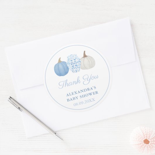 ブルー名門私立校風の&ホワイトパンプキンウェディングシャワーのお気に入り ラウンドシール (封筒)