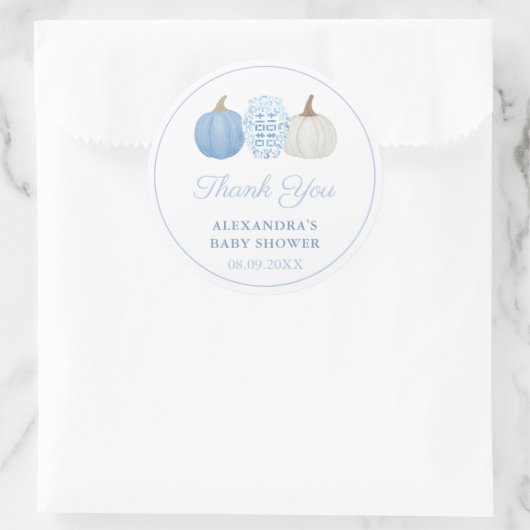 ブルー名門私立校風の&ホワイトパンプキンウェディングシャワーのお気に入り ラウンドシール (バッグ)