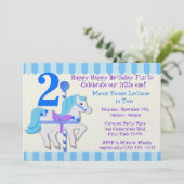 ブルー回転木馬ポニー2nd誕生日パーティー 招待状 (スタンド正面)