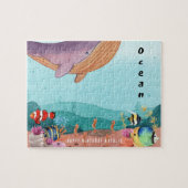 ブルー図解入りの、写真付きの海パーソナライズされたミニマル ジグソーパズル (横)