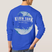 ブルー地にホワイトのKleen Tank長袖 カスタマイズ可能 Tシャツ (裏面)