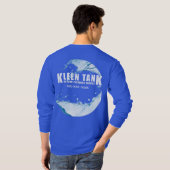 ブルー地にホワイトのKleen Tank長袖 カスタマイズ可能 Tシャツ (裏面フル)
