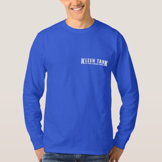 ブルー地にホワイトのKleen Tank長袖 カスタマイズ可能  Tシャツ (正面)