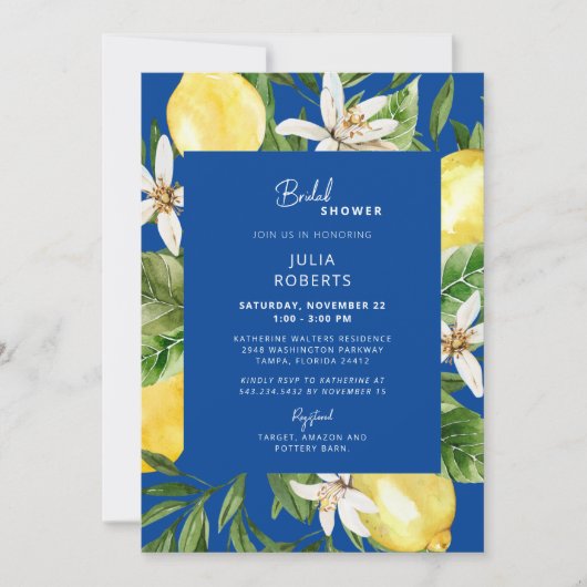 ブルー地中海のとイエローのブライダルシャワーインビタ 招待状 (正面)