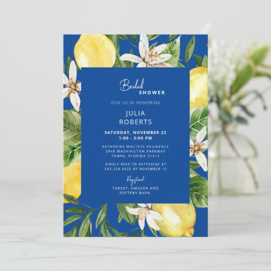 ブルー地中海のとイエローのブライダルシャワーインビタ 招待状 (スタンド正面)