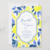 ブルー地中海のイエローレモンブライダルシャワー 招待状 (正面)