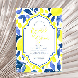 ブルー地中海のイエローレモンブライダルシャワー 招待状