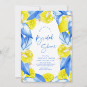 ブルー地中海のイエローレモンブライダルシャワー 招待状 (正面)
