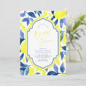 ブルー地中海のイエローレモンブライダルシャワー 招待状 (スタンド正面)