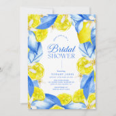 ブルー地中海のイエローレモンブライダルシャワー 招待状 (正面)