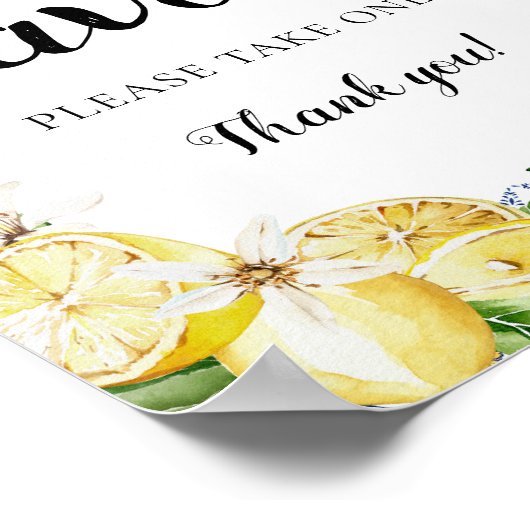 ブルー地中海のイタリアンタイルのレモンが看板を引き立てる ポスター (角)