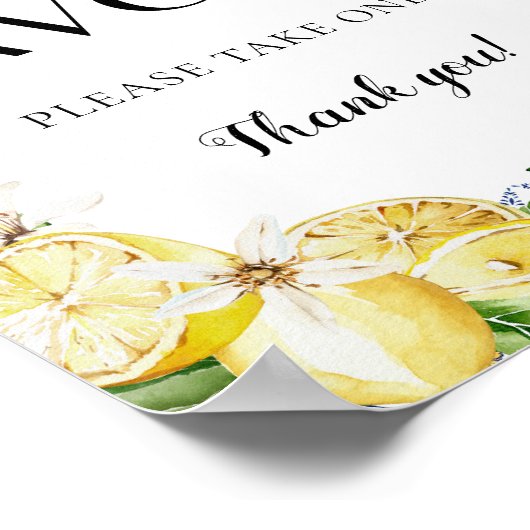 ブルー地中海のイタリアンタイルのレモンが看板を引き立てる ポスター (角)