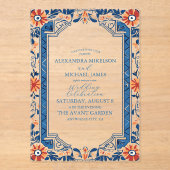 ブルー地中海のイタリアンタイル&レモ結婚ン アクリル招待状 (正面)