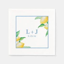 ブルー地中海のウォーター色レモ結婚ン スタンダードカクテルナプキン