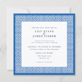 ブルー地中海のギリシャ鍵結婚式招待状 招待状