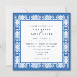 ブルー地中海のギリシャ鍵結婚式招待状 招待状