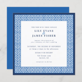 ブルー地中海のギリシャ鍵結婚式招待状 招待状